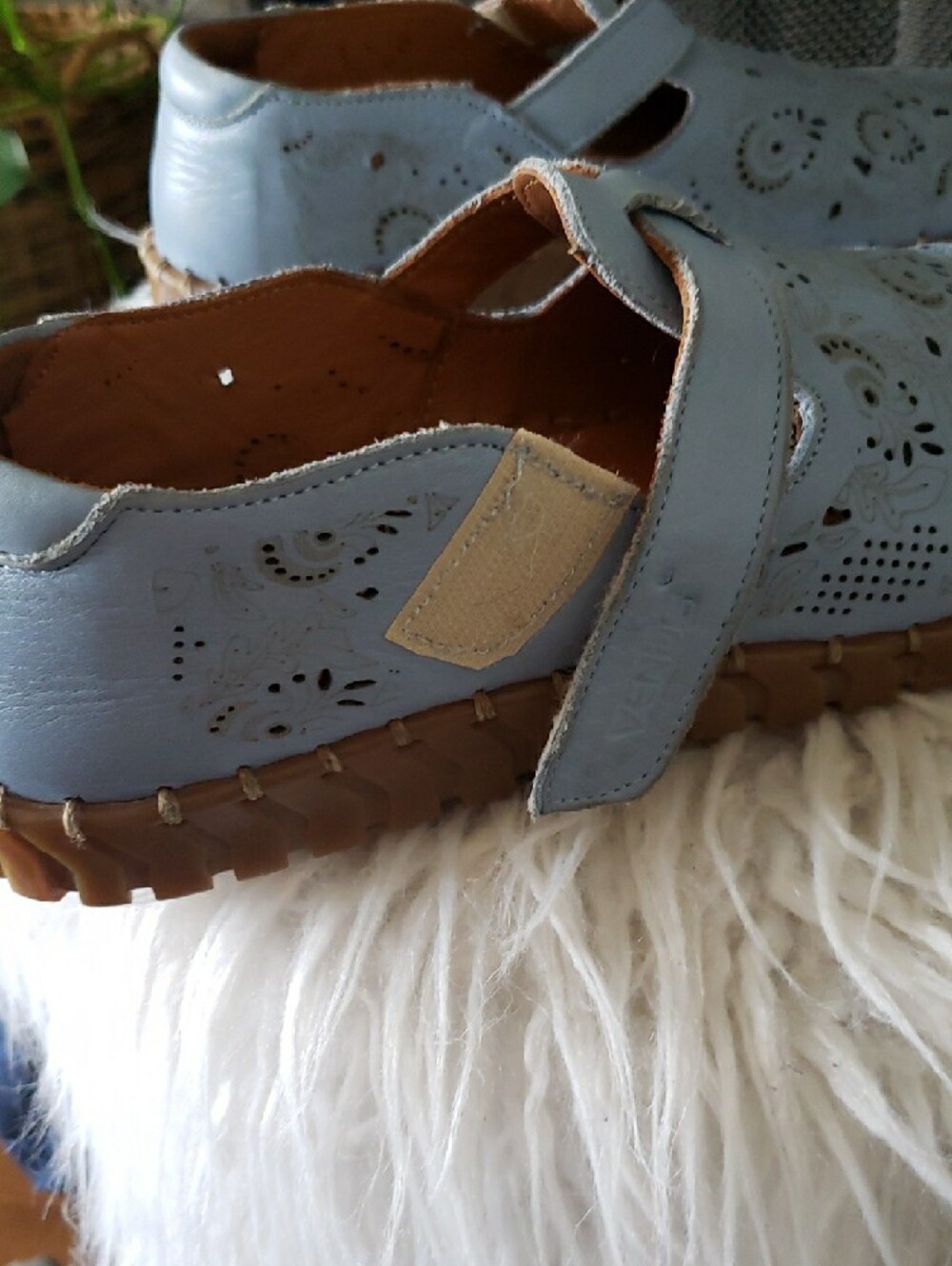 VENUS Light Blue Floral Perforated Leather Flats - Picture 6 of 6